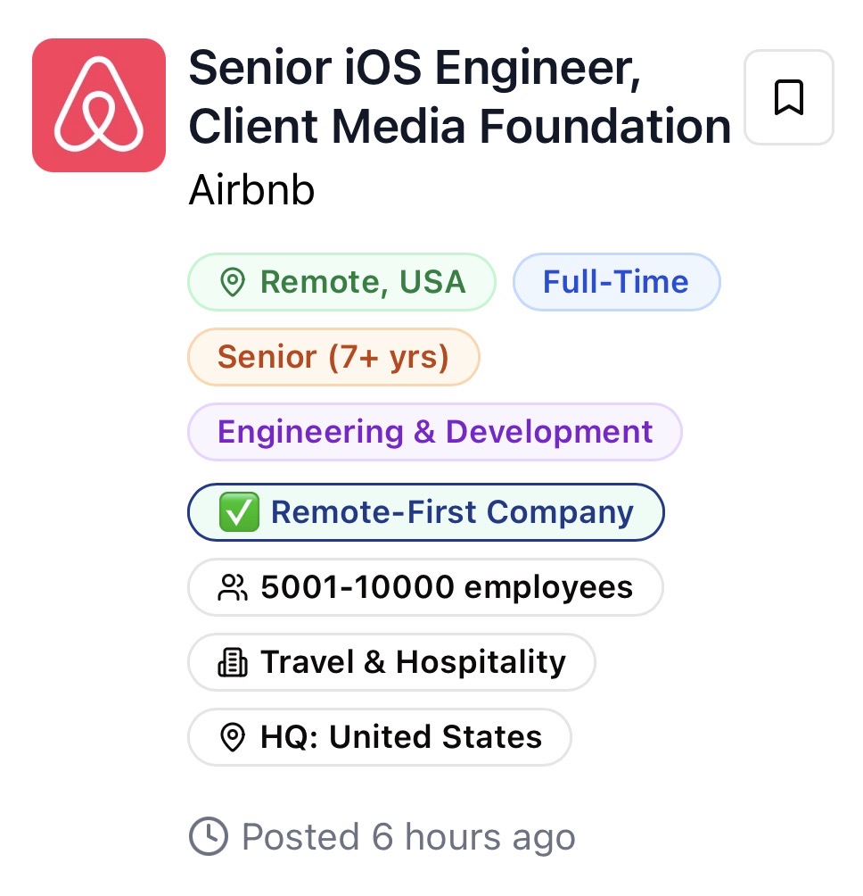 Airbnb job listing showing Remote-First Company badge