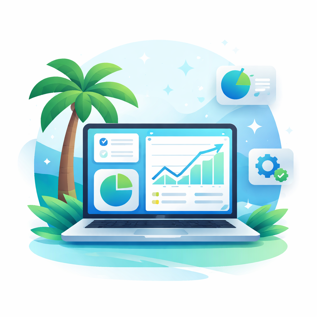 Palm tree and laptop illustration representing remote work